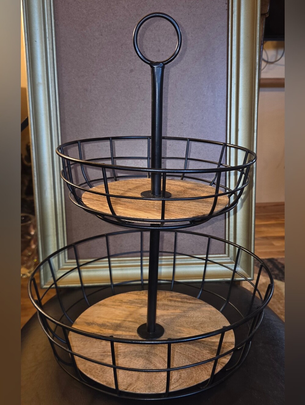 Threshold Two Tier Mango Wood And Metal Farmhouse Basket